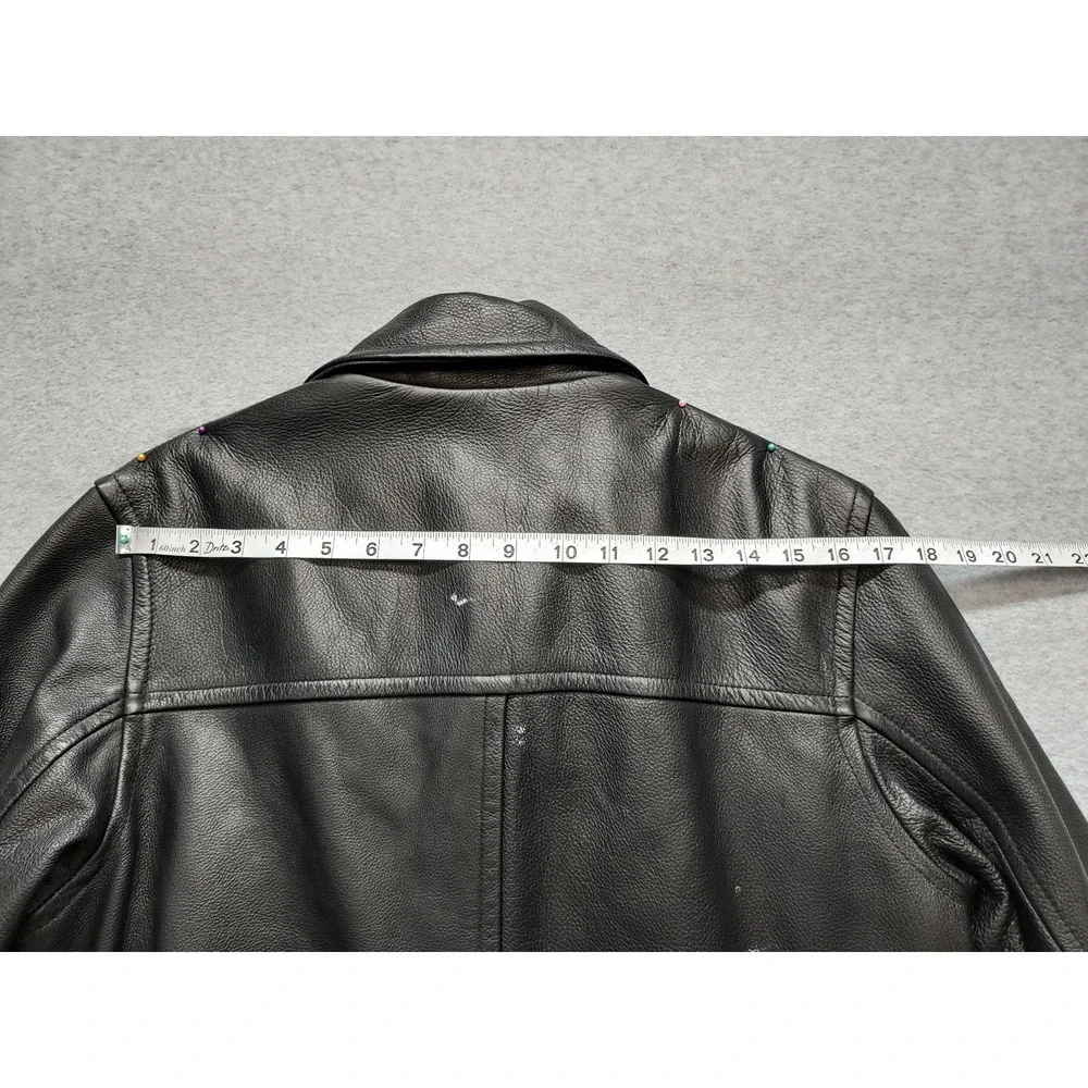J Crew Men Jacket M Black 100% Leather Button Front Pockets Collared Outdoor